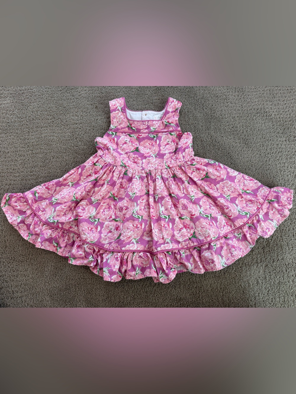 SweetHoney Girls 6Y Pink/Purple Floral Ruffle Twirl Dress – Runs Small, EUC